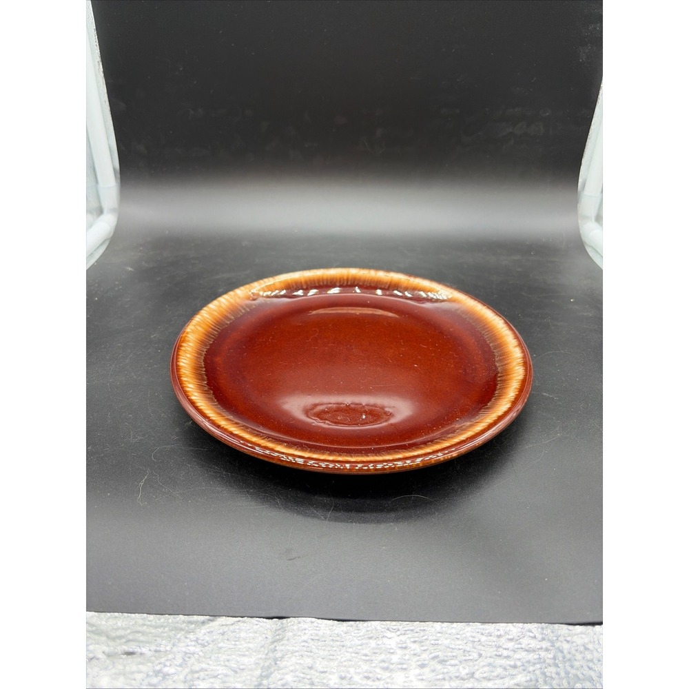 Vintage Pottery Mirror Brown Drip Glaze Saucer Plate Mahogany‎ Oven Proof